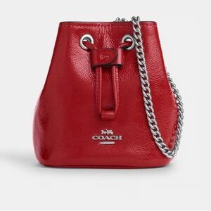 Coach Patent leather Drawstring Wristlet In Red NWOT, Silver Hardware